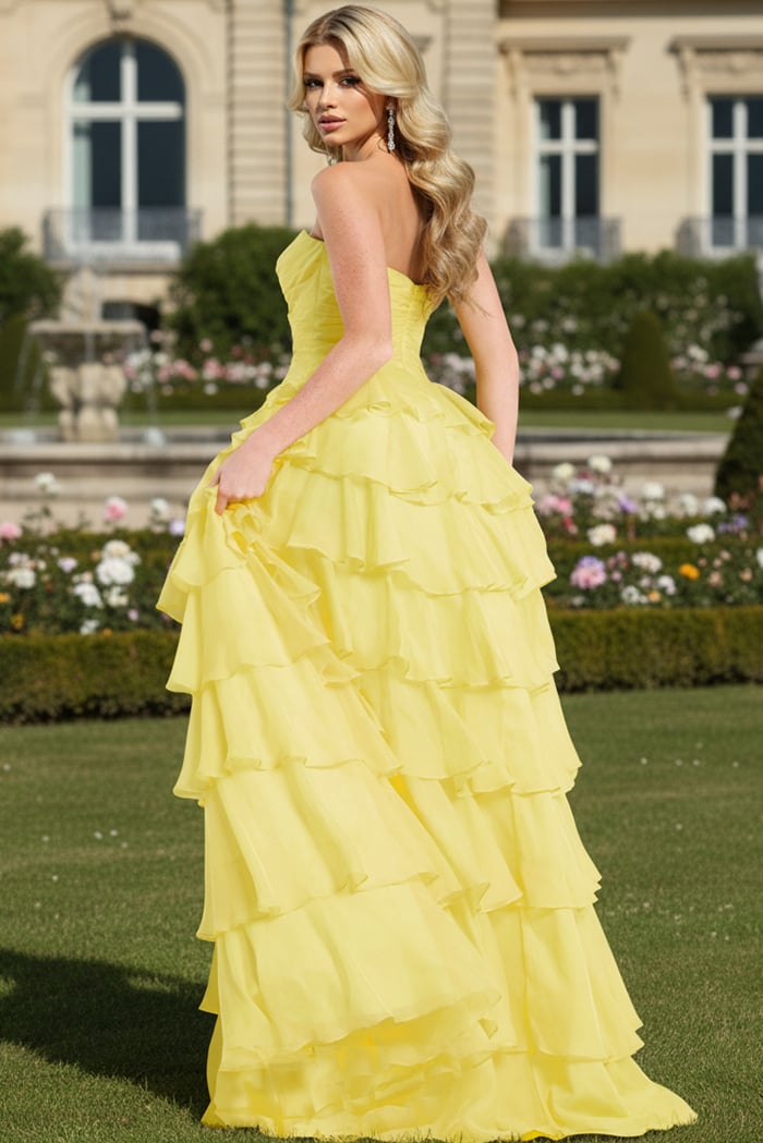 Jovani 47743 Strapless Tiered Ruffle Gown with Knotted Bodice