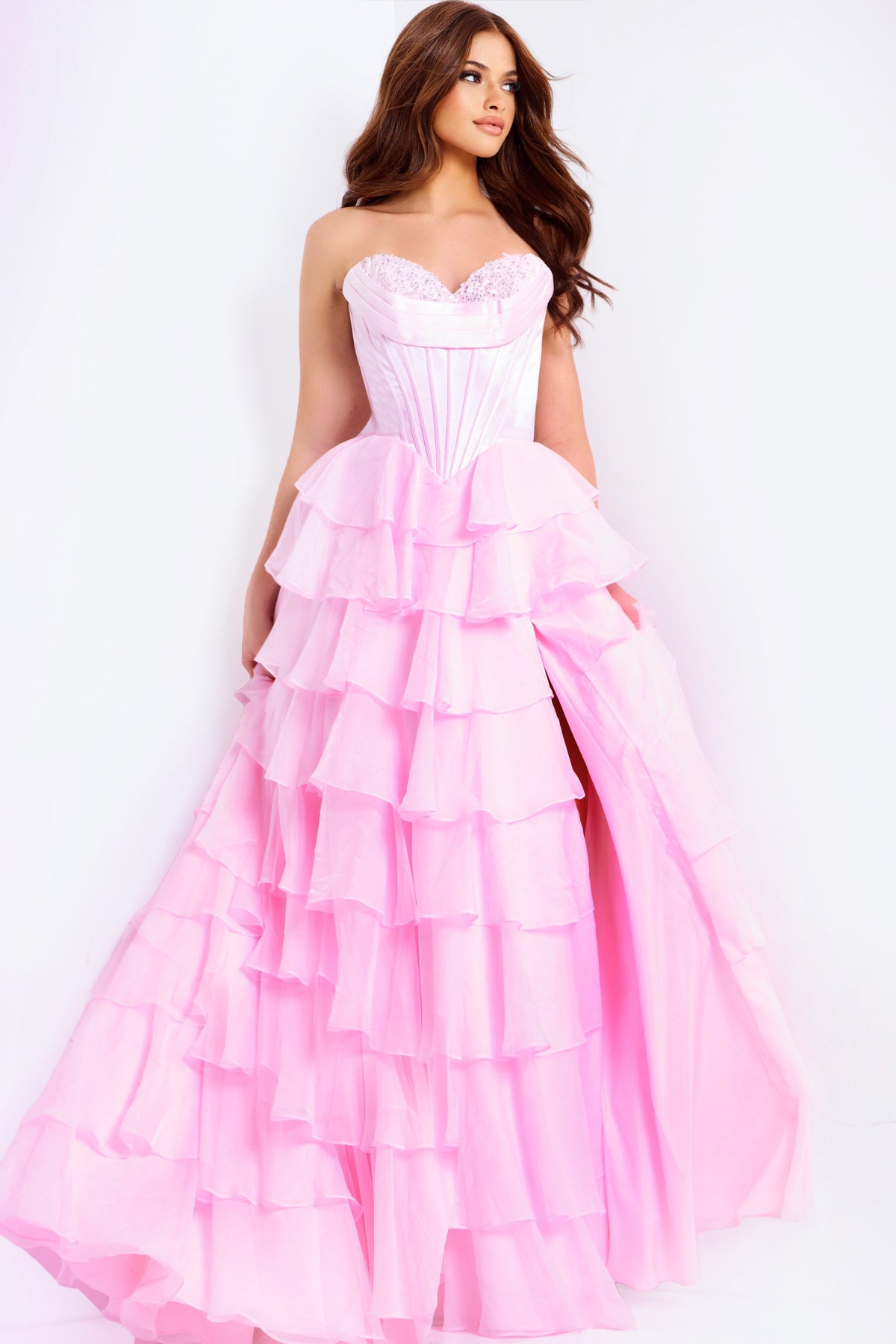 Jovani 47762 Strapless Tiered Ruffle Ball Gown Prom Dress