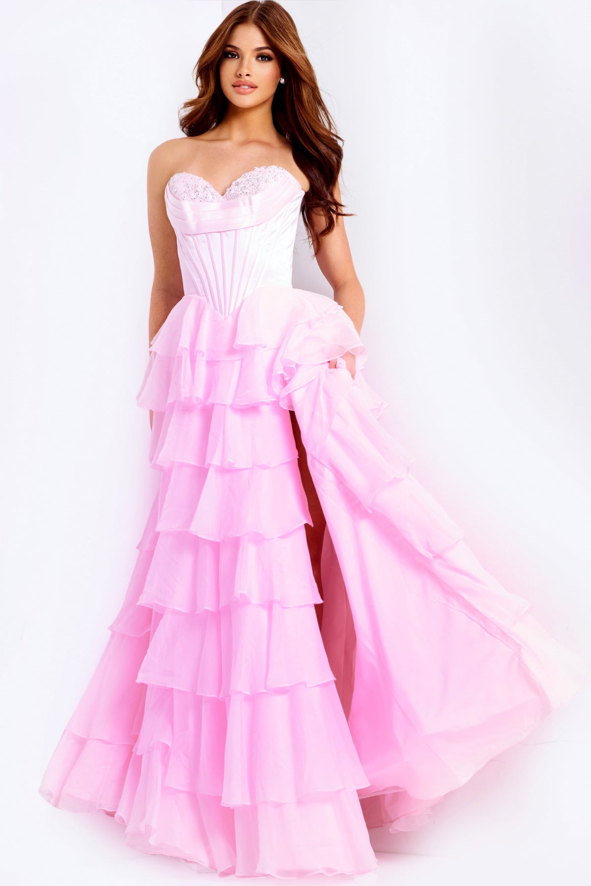 Jovani 47762 Strapless Tiered Ruffle Ball Gown Prom Dress