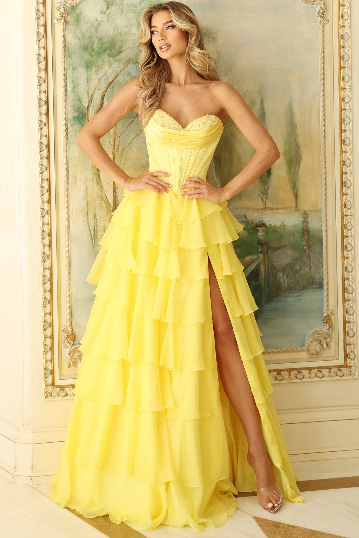 Jovani 47762 Strapless Tiered Ruffle Ball Gown Prom Dress