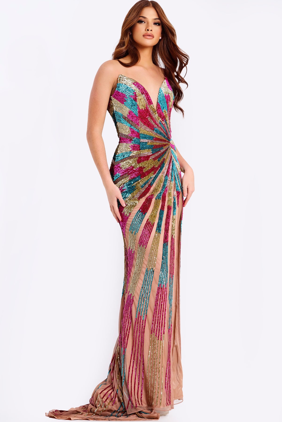 Jovani 47832 Multicolor Sequin Strapless Prom Dress