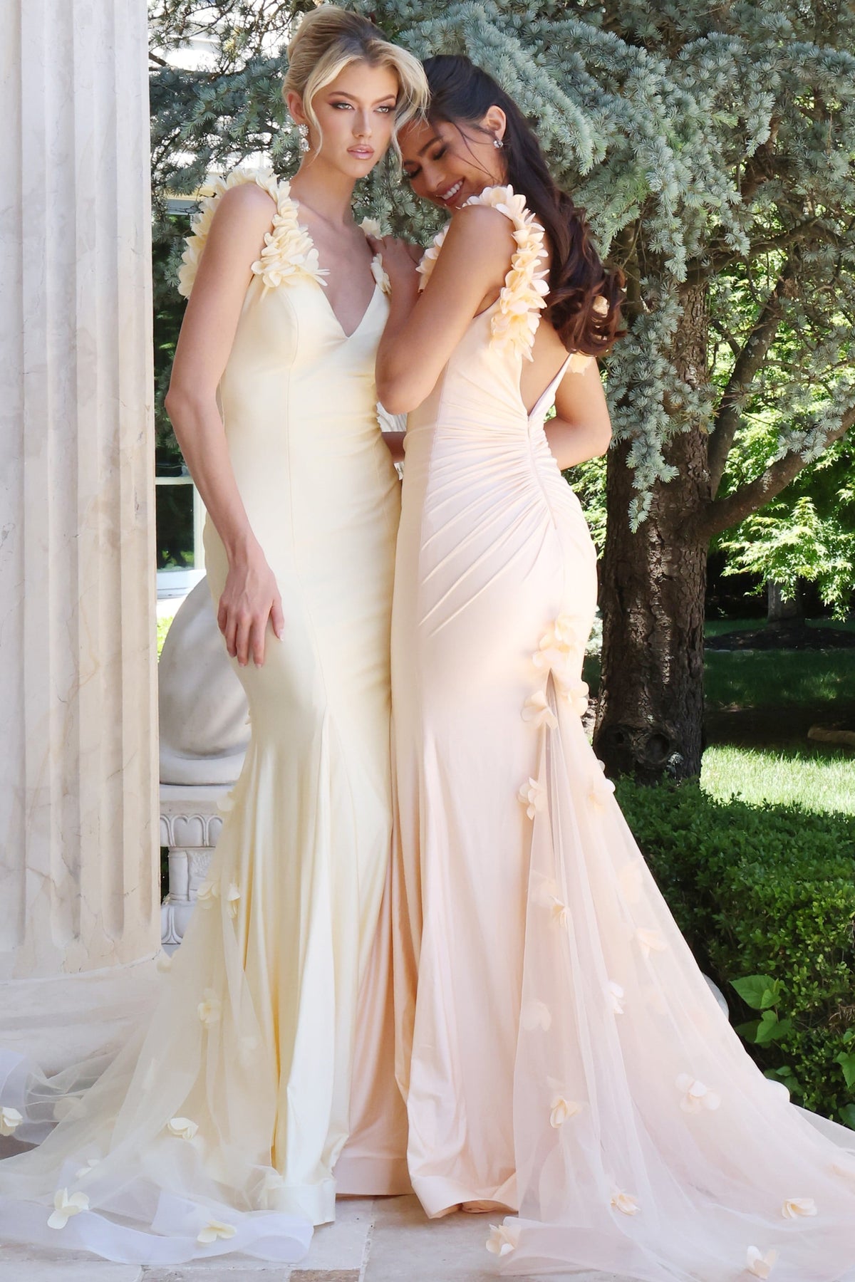 Jovani 48120 Floral Shoulder Strap Mermaid Gown with V-Neckline