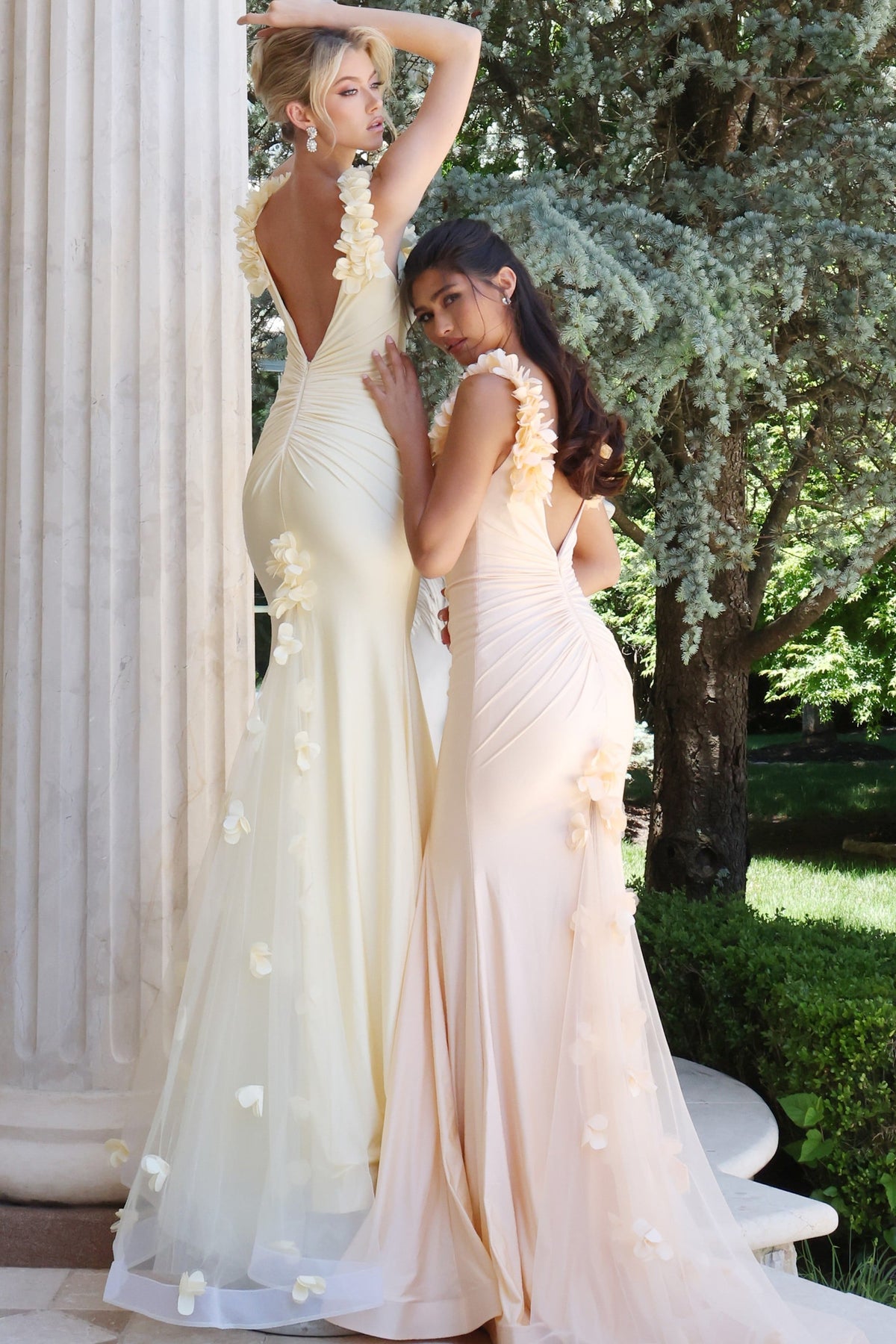 Jovani 48120 Floral Shoulder Strap Mermaid Gown with V-Neckline