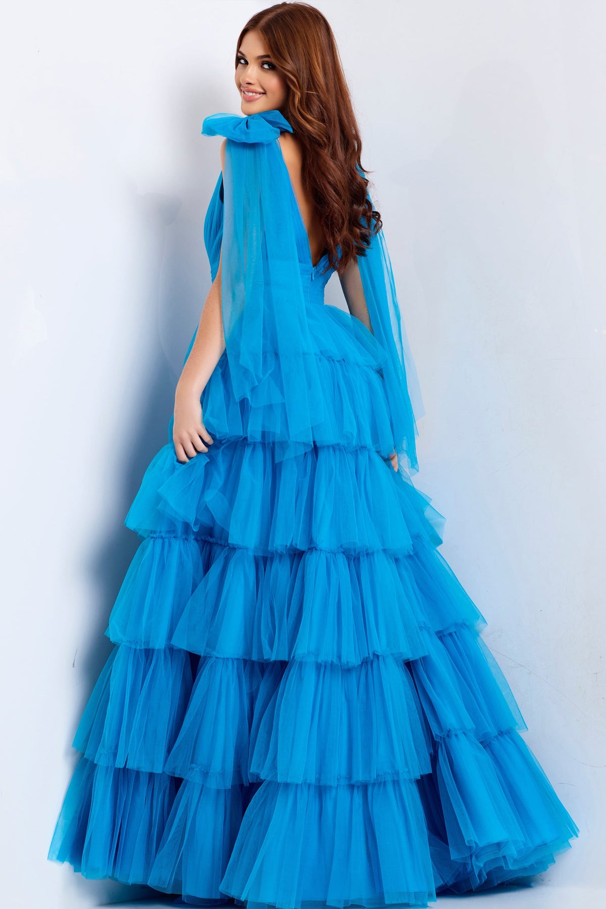 Jovani 48288 Layered Tulle Prom Dress With Bow Straps
