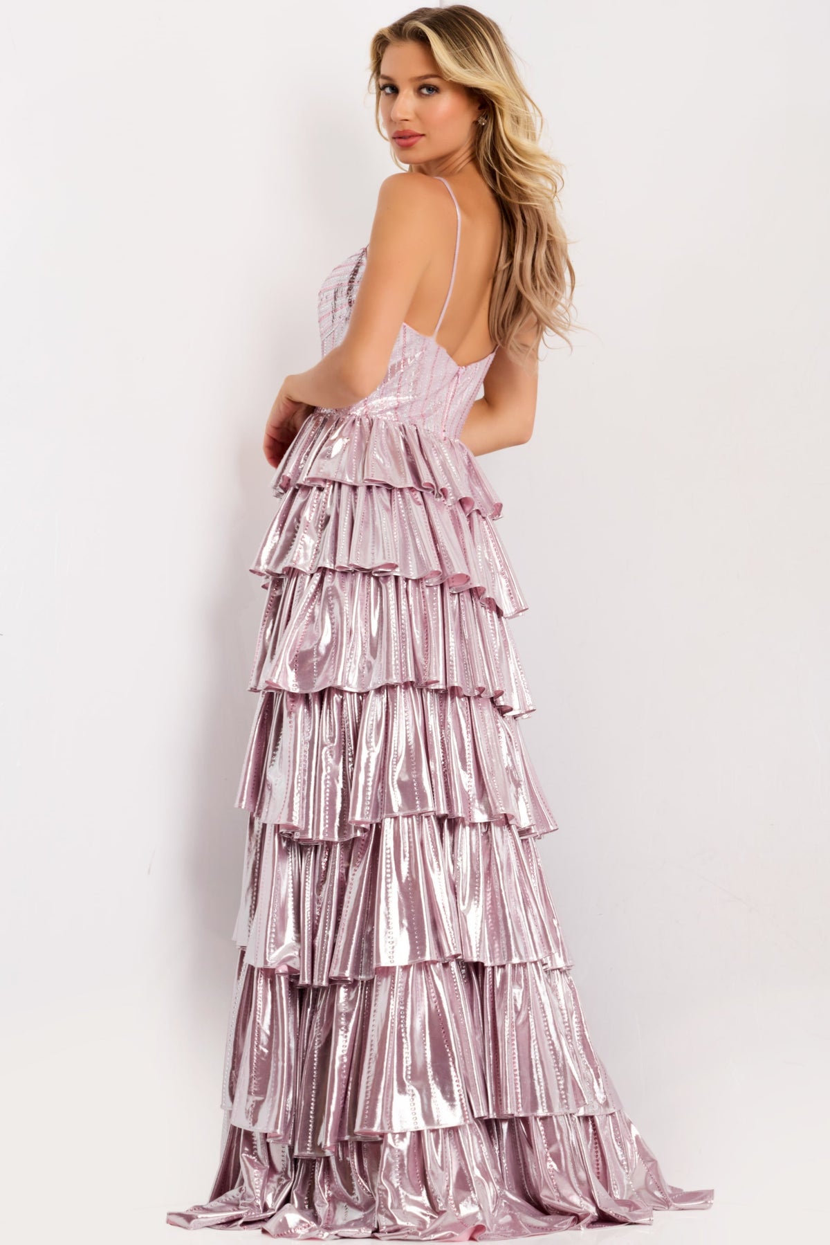 Jovani 48341 Metallic Tiered Ruffle Gown