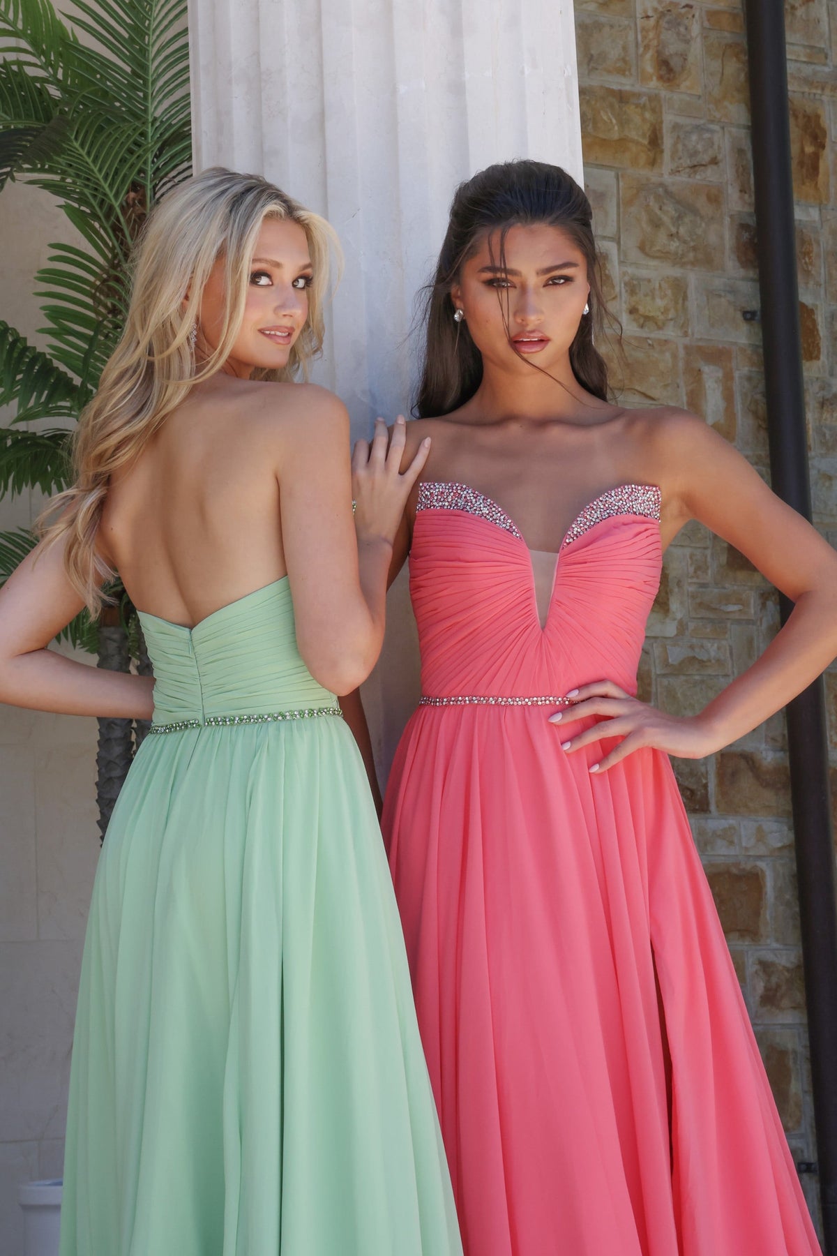 Jovani 49536 Strapless Chiffon A-Line Gown with Crystal Detail