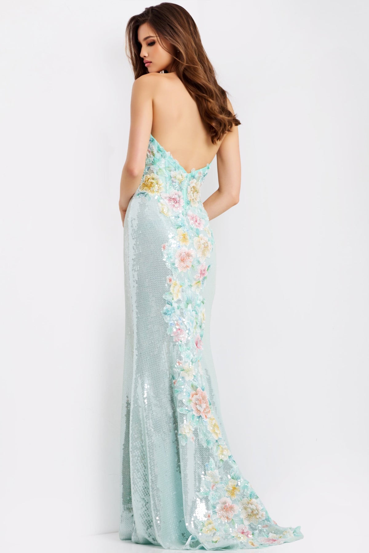 Jovani 49627 Sequin Floral Embroidered Prom Dress With Slit