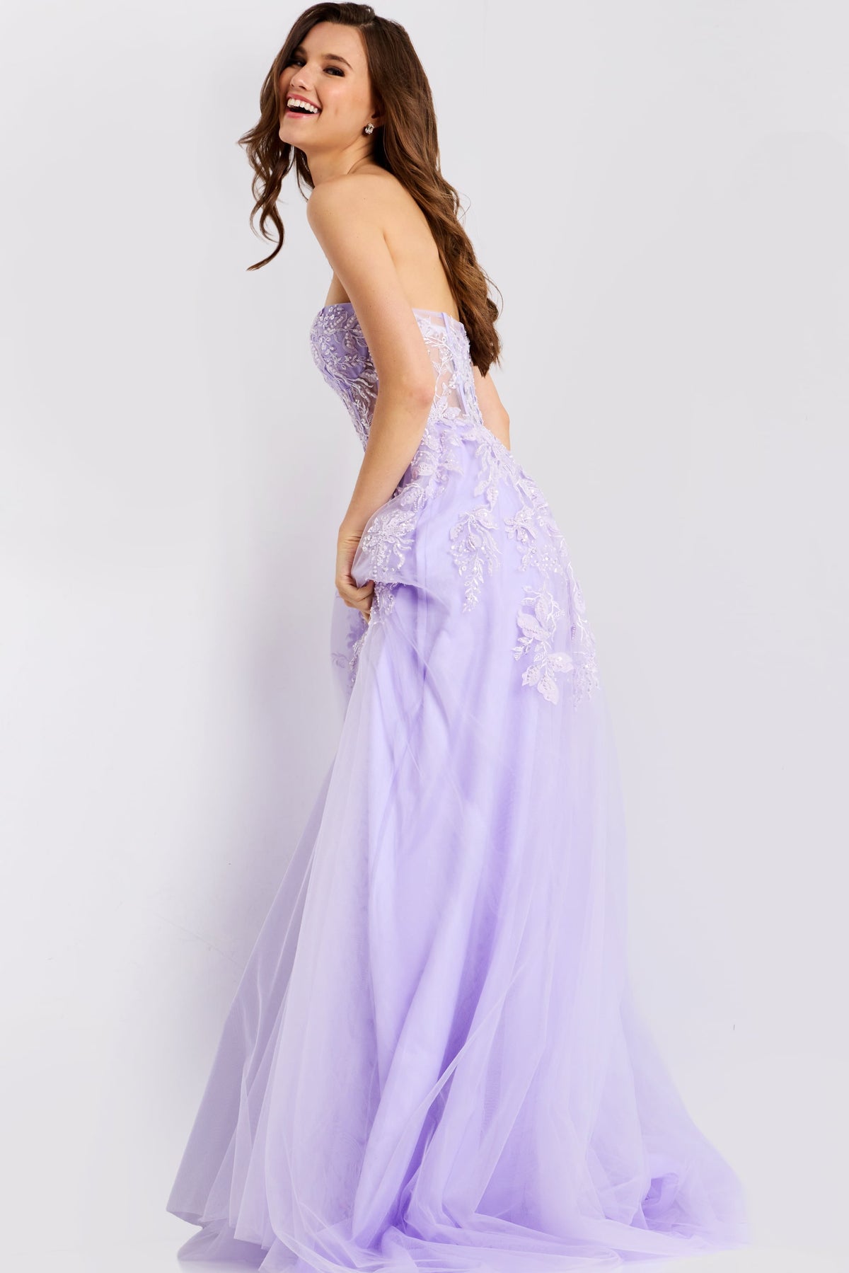 Jovani 49656 Strapless A-Line Tulle Gown with Floral Embroidery
