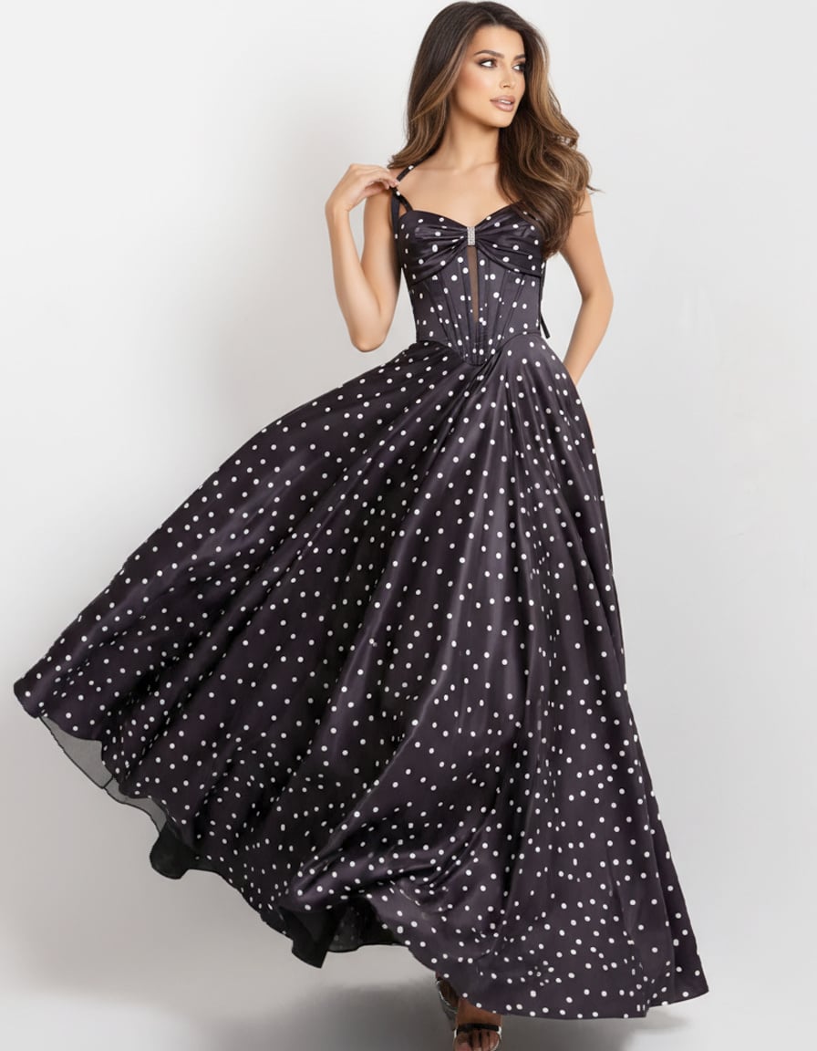 Jovani 49774 Polka Dot A-Line Gown with Lace Up Back