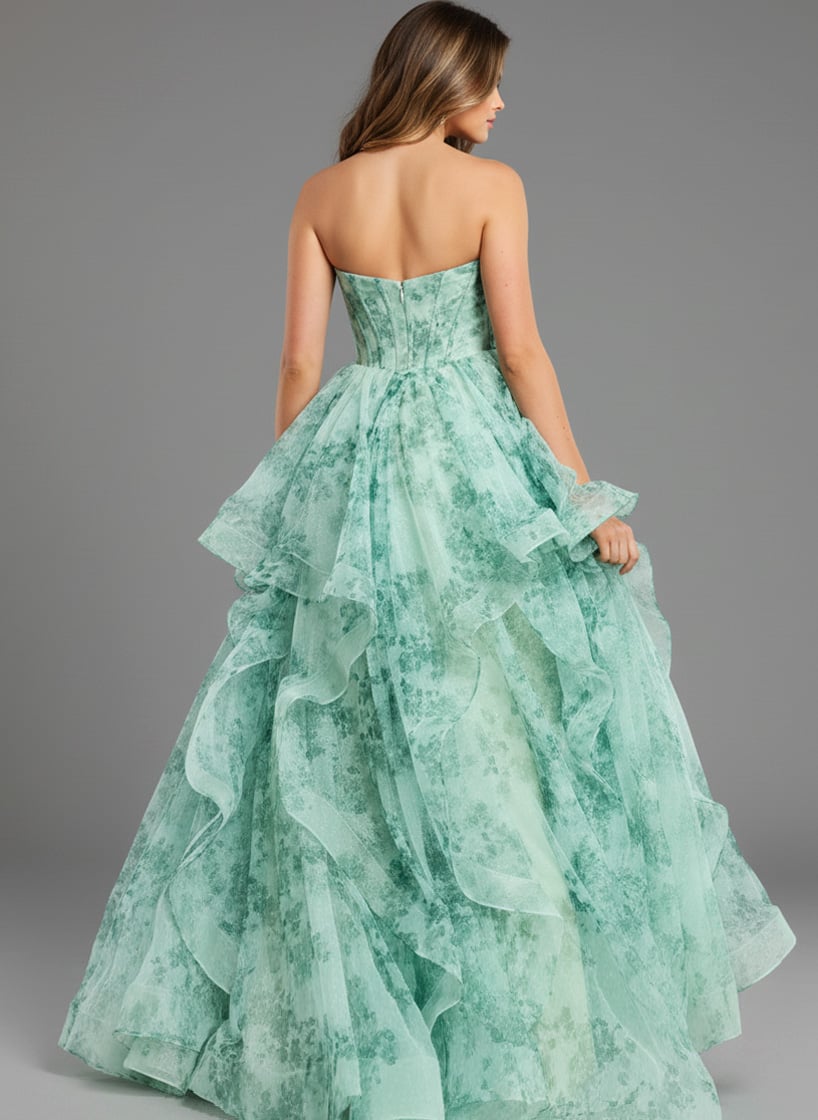 Jovani 49777 Tiered Floral Gown With Sweetheart Cutout