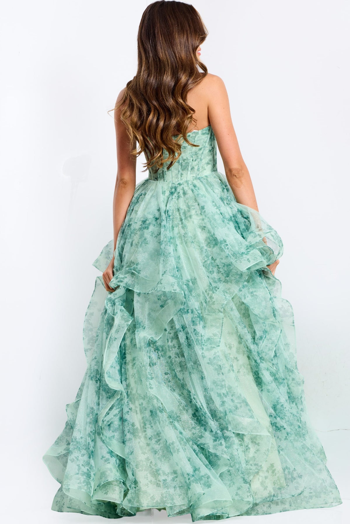 Jovani 49777 Tiered Floral Gown With Sweetheart Cutout