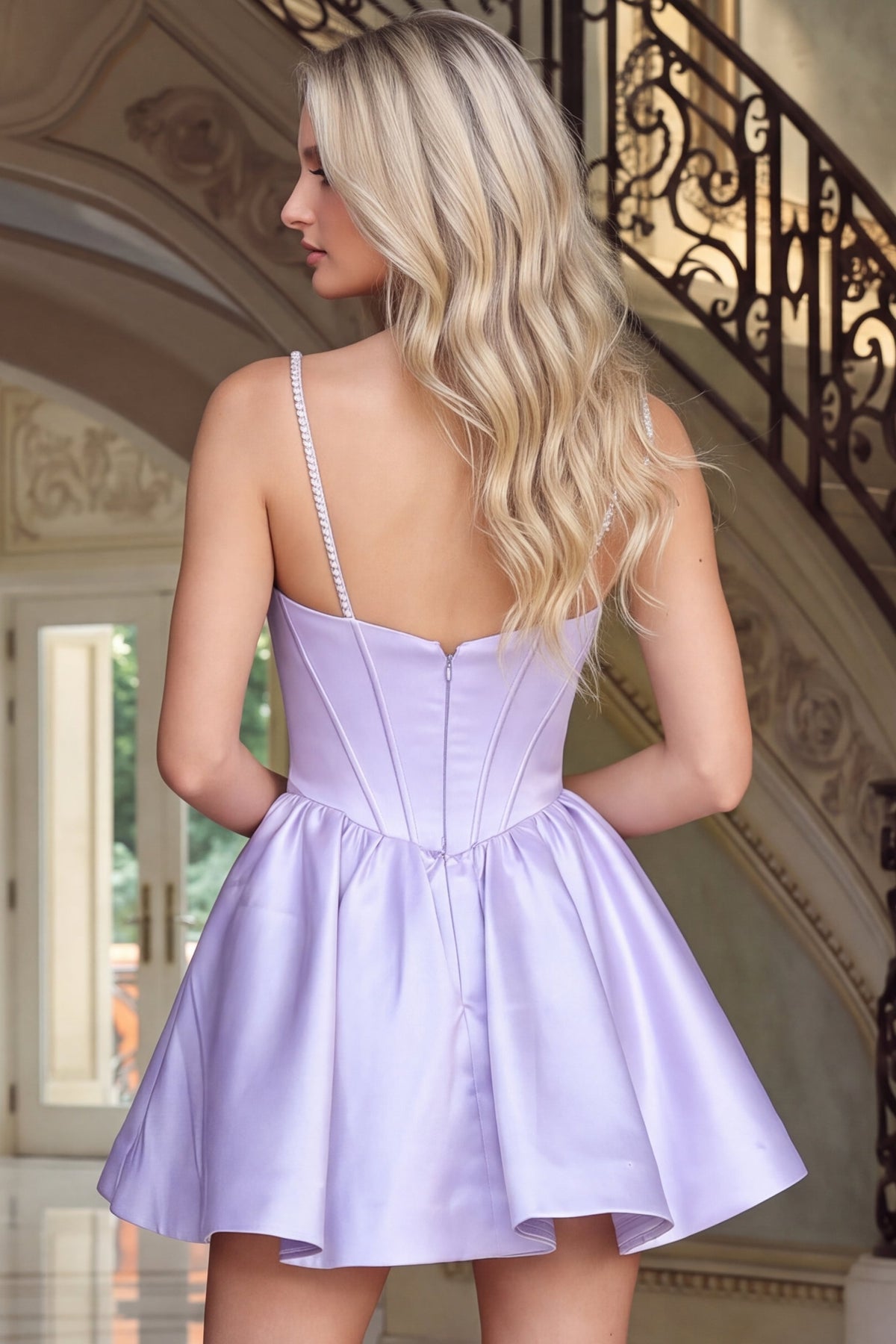Jovani Cocktail Dress Jovani 53857 Beaded Corset Bodice Satin Fit And Flare Mini Dress