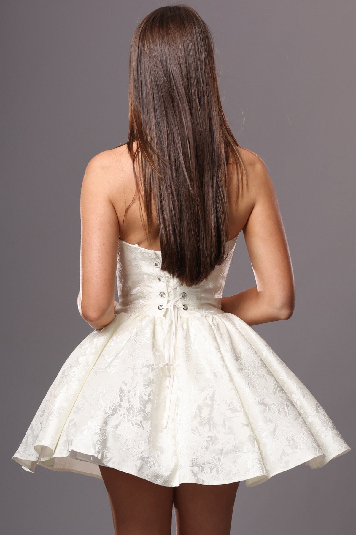 Jovani Cocktail Dress White Floral Jacquard Fit And Flare Mini Dress - Jovani 52228