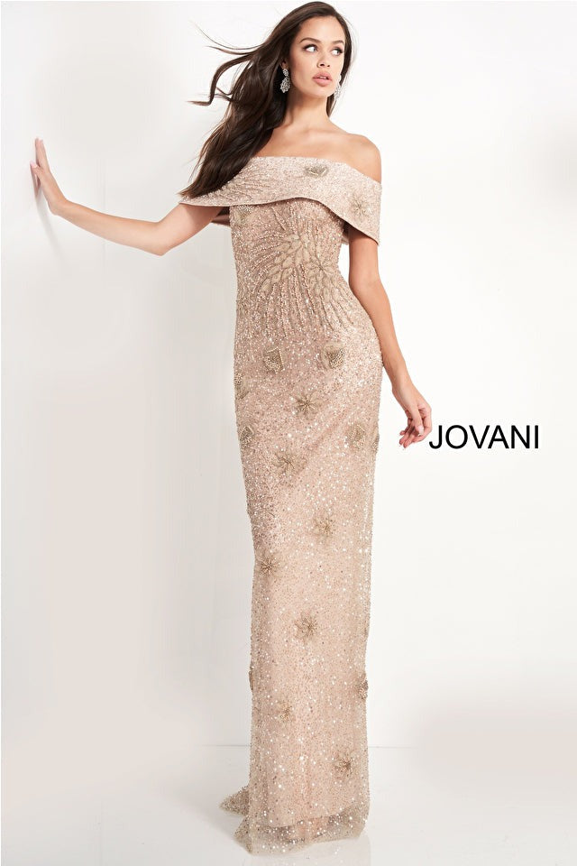 Jovani Couture Dress Jovani 03412 Off the Shoulder Beaded Evening Dress