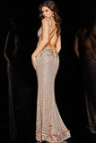 Jovani Couture Dress Jovani 23896 Blush Beaded Backless Gown