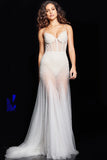 Jovani Couture Dress Jovani 36511 Beaded Sheer Bodice White Dress