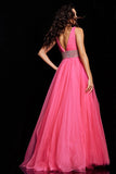 Jovani Couture Gown Jovani 24564 Hot Pink Embellished Belt V Neck Ball Gown