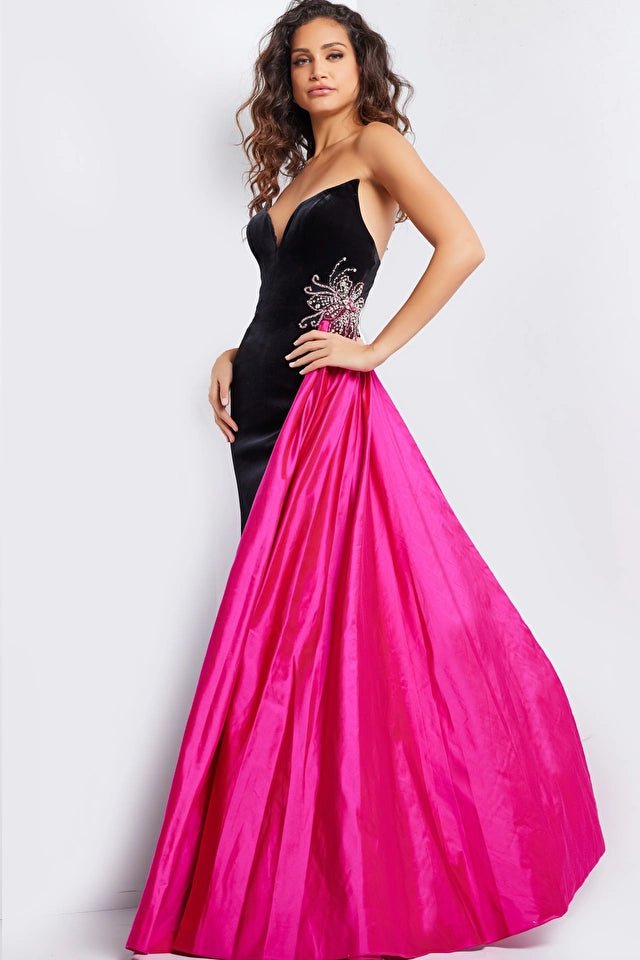 Jovani Couture Gown Jovani 26117 Black Fuchsia Strapless Velvet Gown