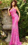 Jovani Dress Jovani 09693 Hot Pink Plunging neck Embellished Prom Dress