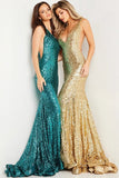 Jovani Dress Jovani  23079 gown features a v-neckline and dazzling sequins