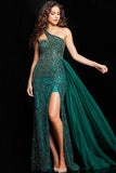 Jovani Dress Jovani 38586 Green One Shoulder Embellished Dress