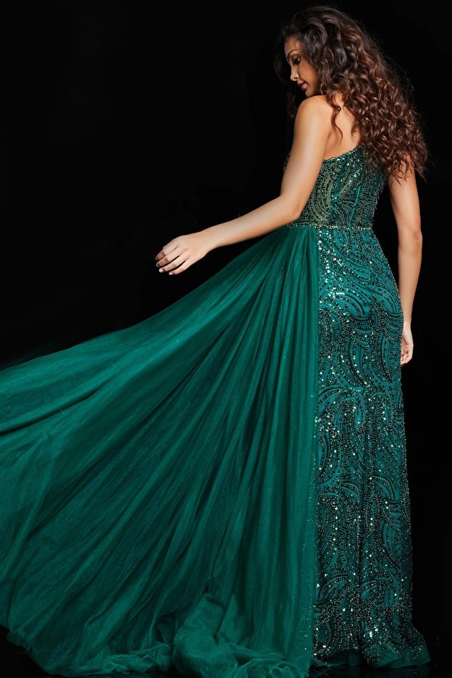 Jovani Dress Jovani 38586 Green One Shoulder Embellished Dress