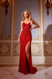 Jovani Dress Jovani 42541 Sparkling Gown with Sweetheart Neckline and Thigh-High Slit