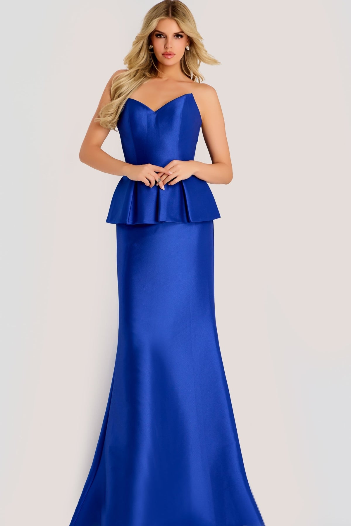 Jovani Evening Dress 00 / Black Jovani 50257 Strapless Peplum Gown With Mermaid Skirt