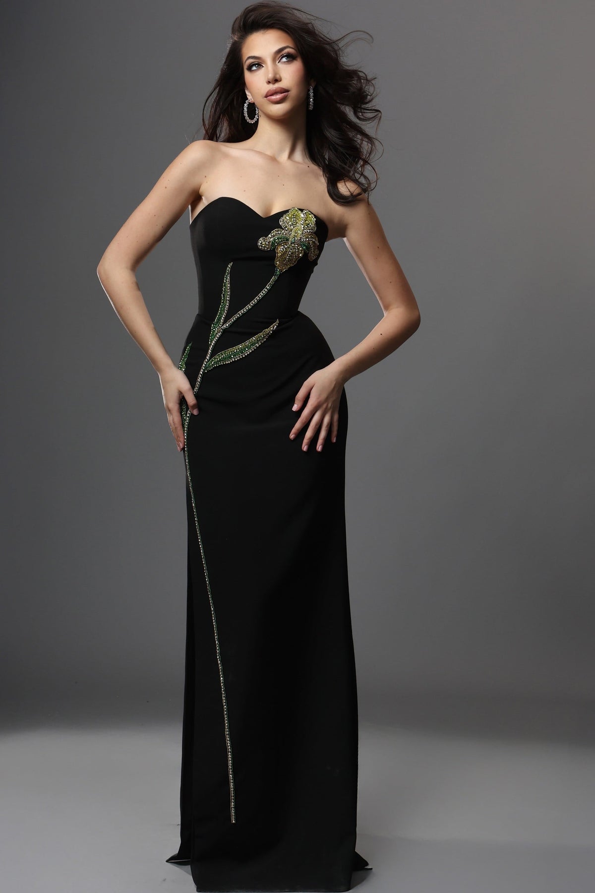 Jovani Evening Dress 00 / Black Jovani 51902 Embellished Flower Design Sheath Dress
