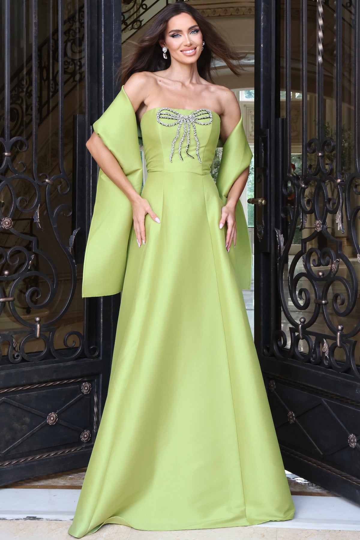Jovani Evening Dress 00 / Black Jovani 53996 Crystal Bow Strapless Mikado Ball Gown