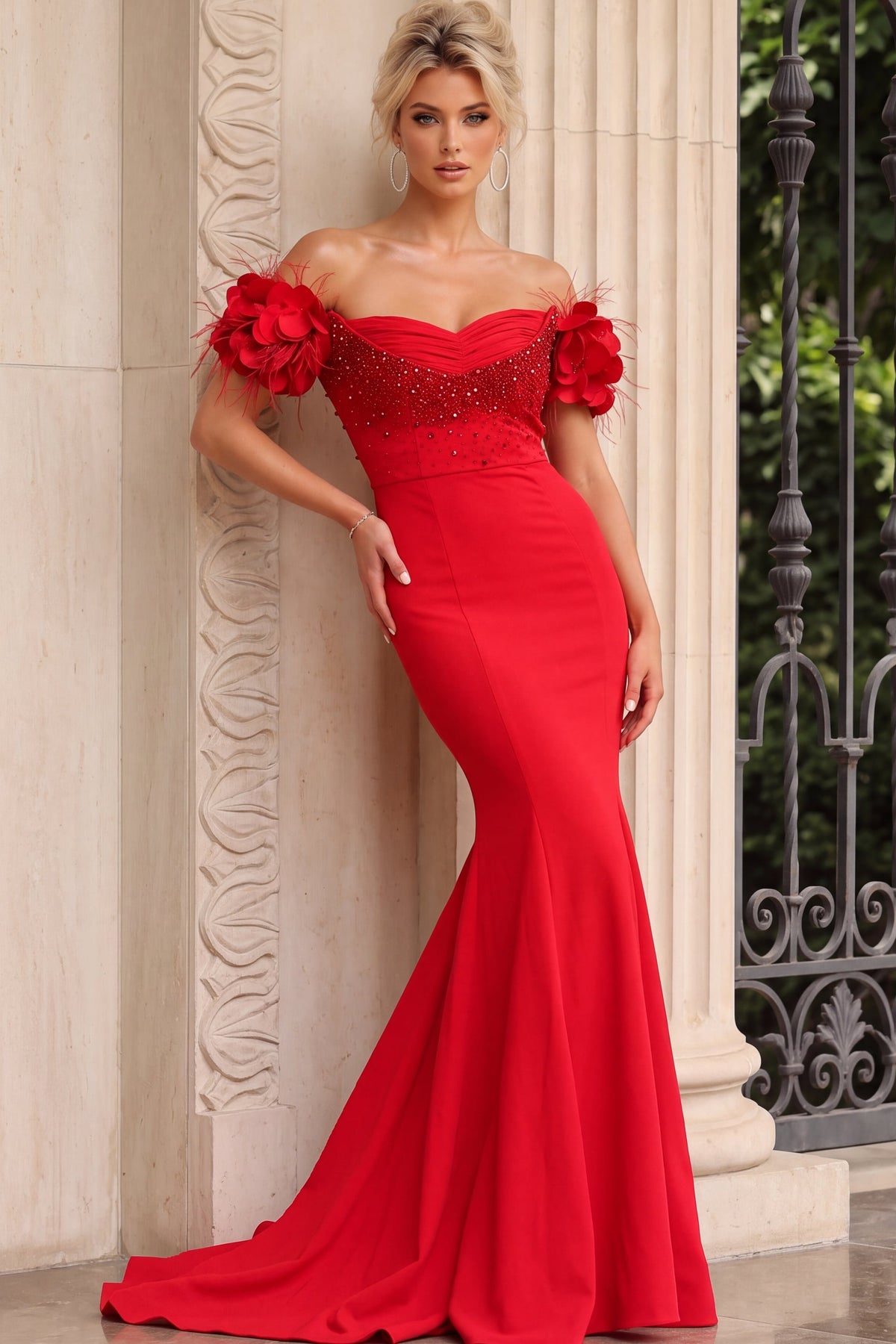Jovani Evening Dress 00 / Navy Jovani 50213 Off The Shoulder Mermaid Evening Gown
