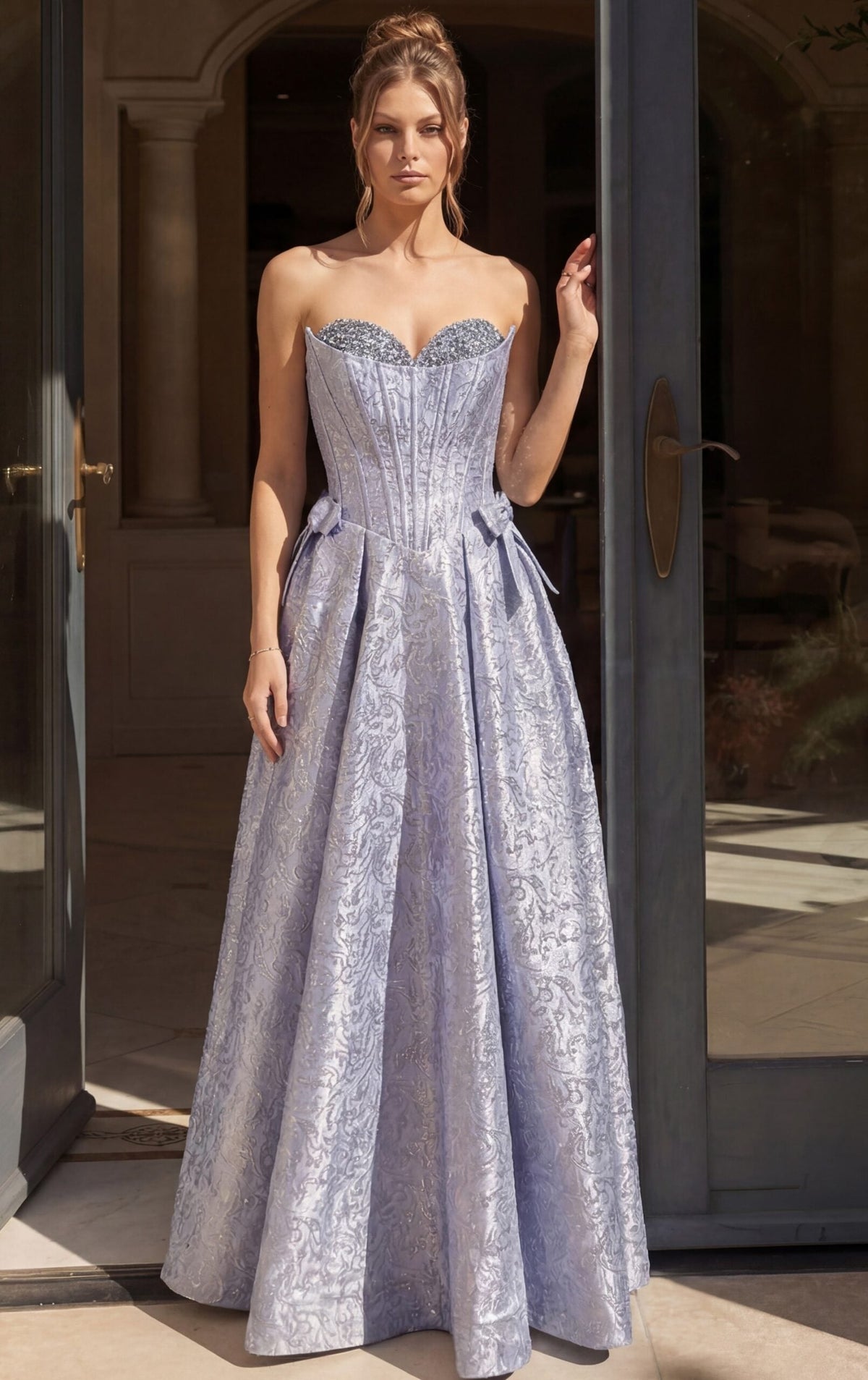 Jovani Evening Dress 00 / Perri/Silver Jovani 52081 Strapless Corset Ball Gown With Full Skirt
