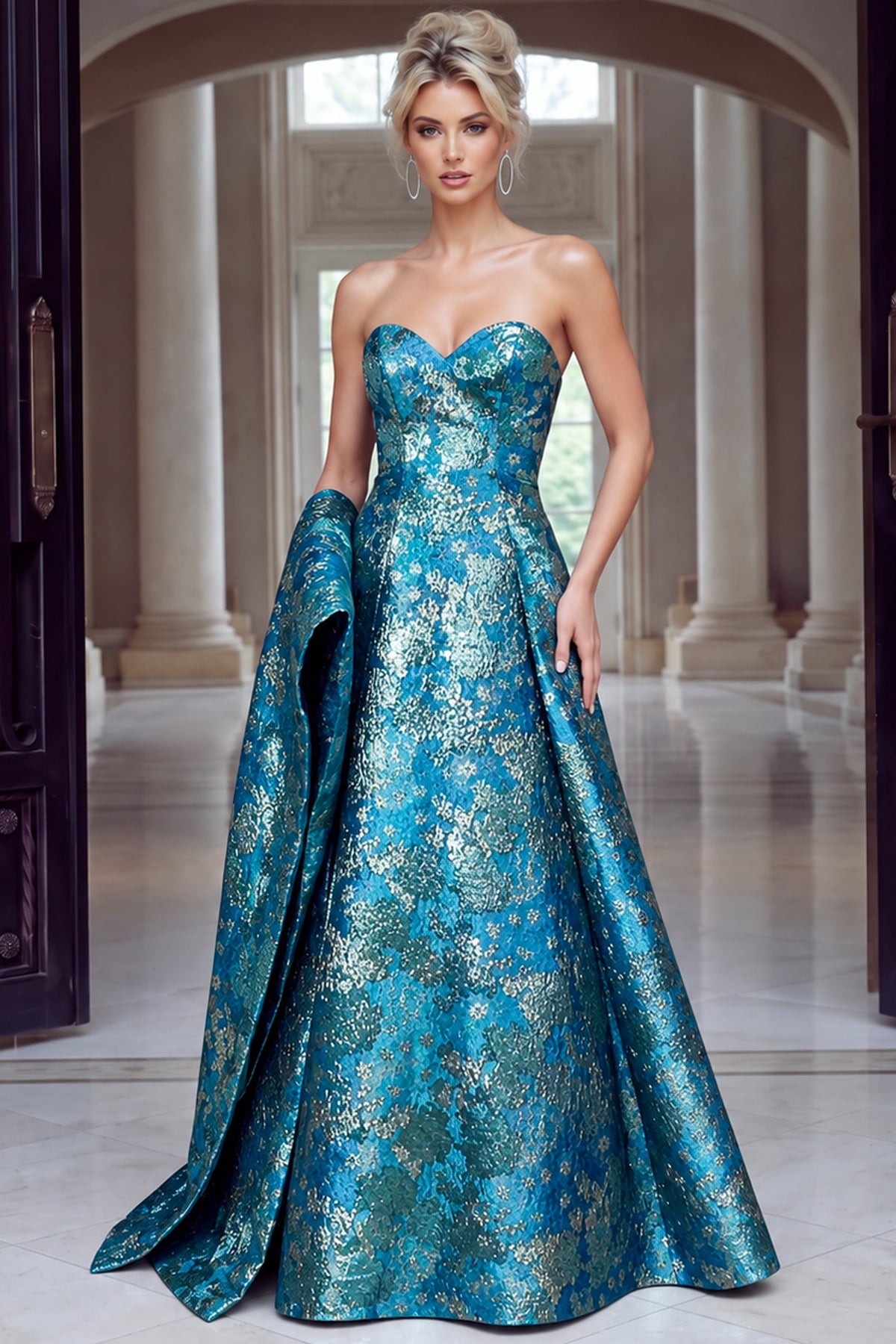 Jovani Evening Dress 00 / Purple/Multi Jovani 51694 Strapless Structured Brocade Ball Gown