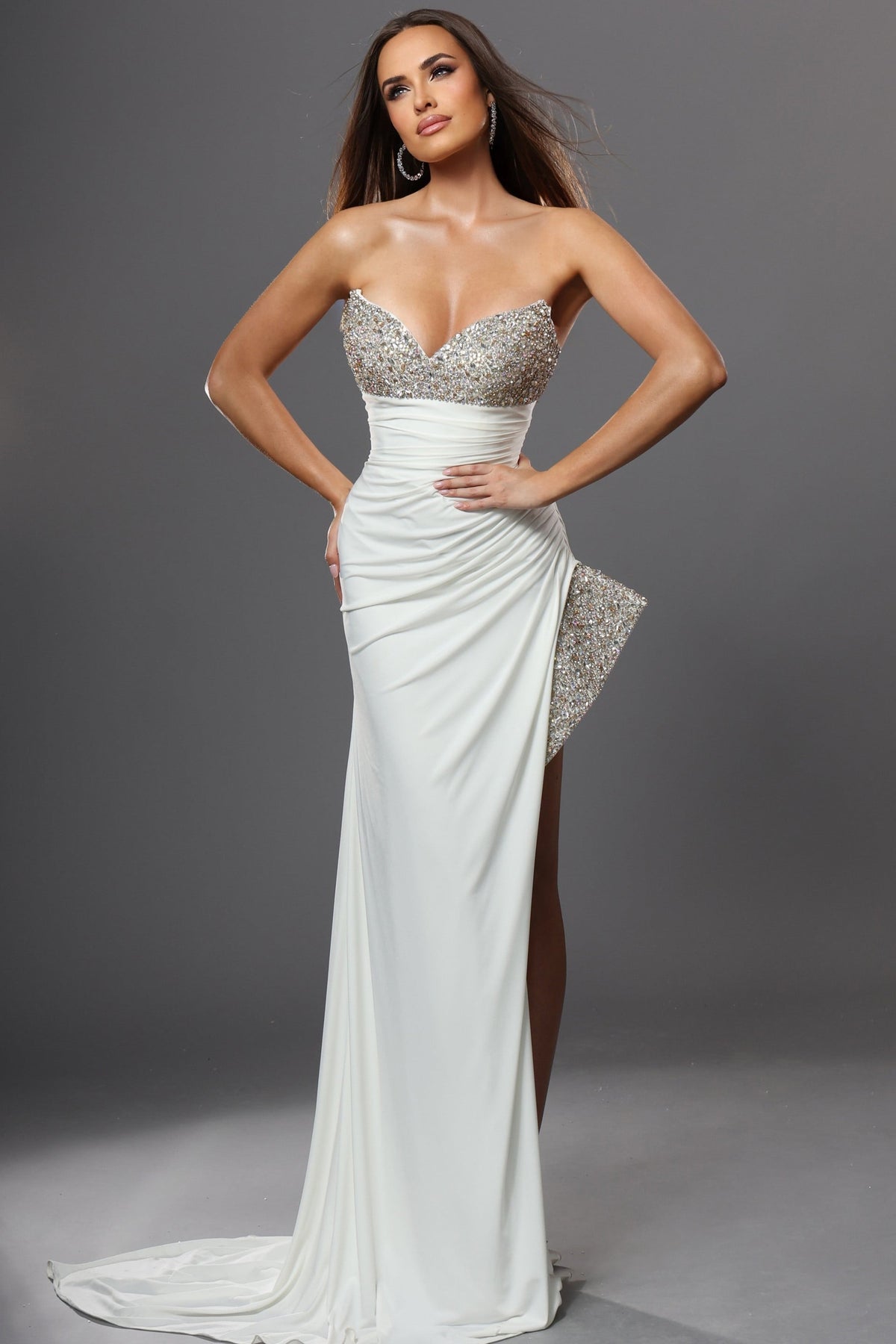 Jovani Evening Dress Beaded Bodice High Slit Sheath Dress - Jovani 49577