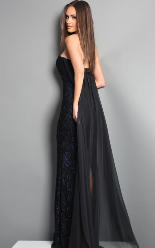 Jovani Evening Dress Black Embellished Sheer Overlay Sheath Long Dress - Jovani 45306