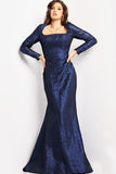 Jovani Evening Dress Jovani 06996 Oyster Metallic Long Sleeve Evening Gown