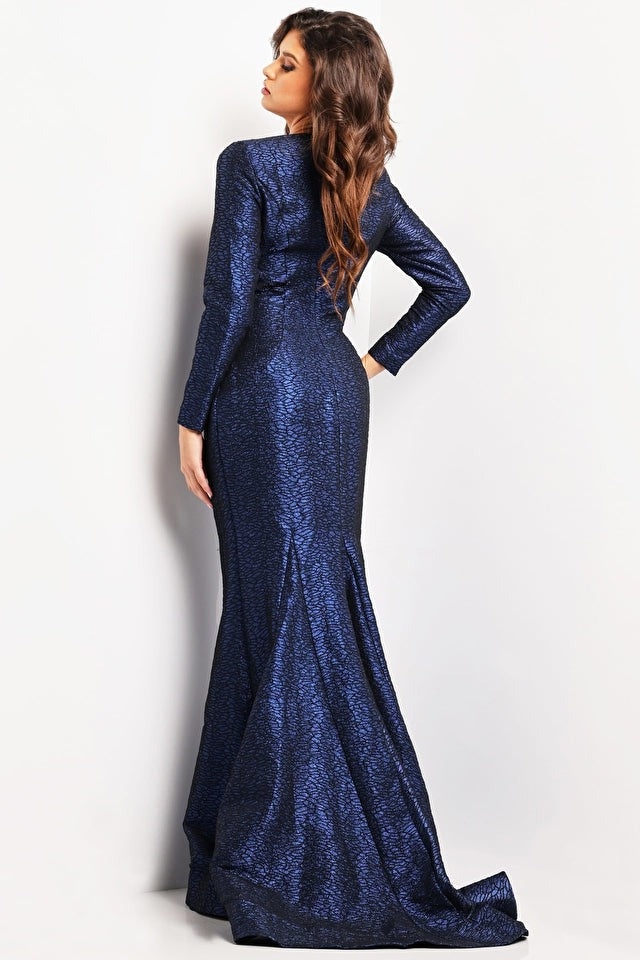 Jovani Evening Dress Jovani 06996 Oyster Metallic Long Sleeve Evening Gown