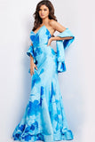 Jovani Evening Dress Jovani 22706 Blue Print Strapless Mermaid Dress
