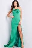 Jovani Evening Dress Jovani 23555 Green Fitted High Slit Gown