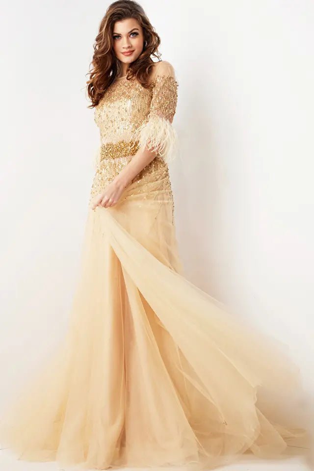 Cream and gold hot sale evening gowns