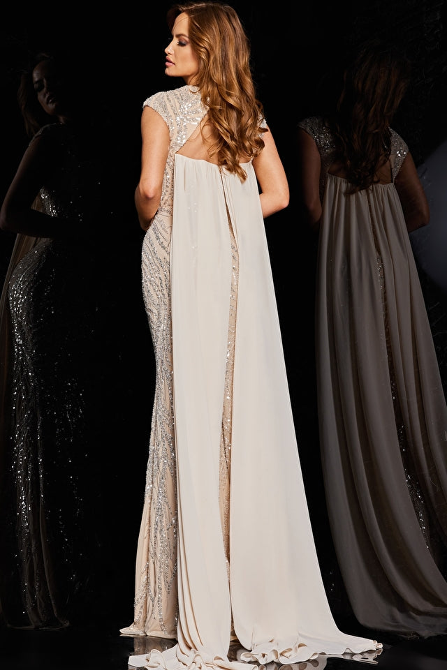 Jovani Evening Dress Jovani 23885 Nude Embellished Fitted Gown