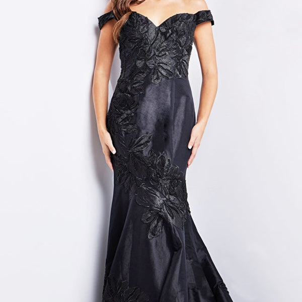 Jovani 23928 Black Off the Shoulder Embroidered Mermaid Dress NorasBridalBoutiqueNY