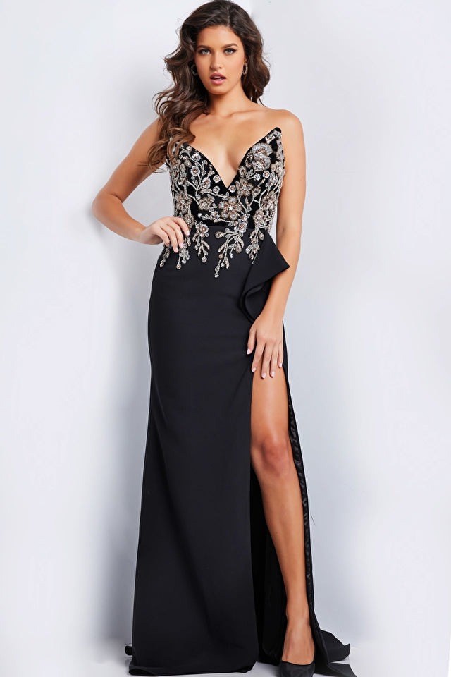 Jovani Evening Dress Jovani 23938 Black Embellished Bodice Fitted Dress