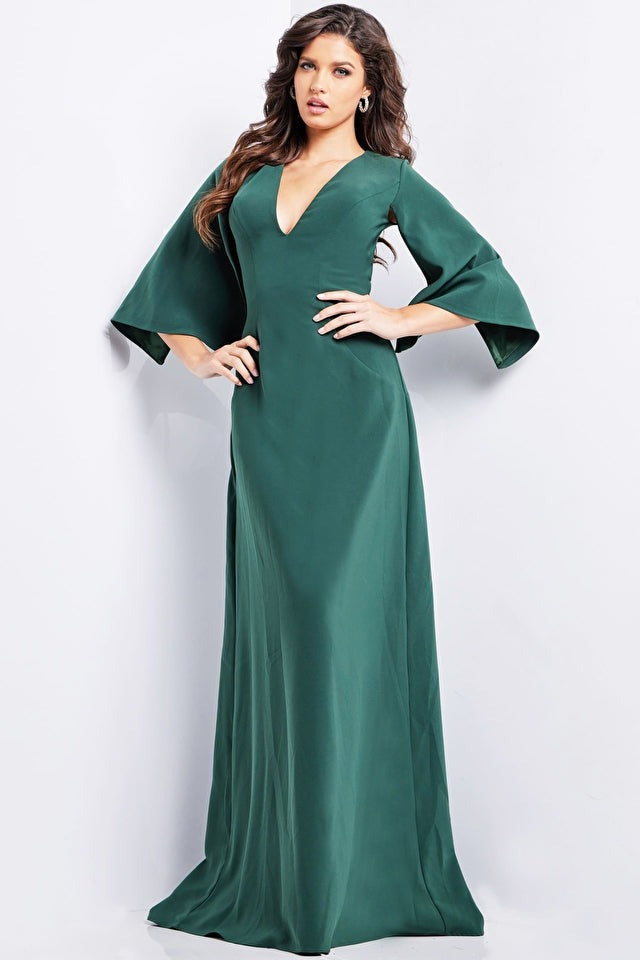 Jovani Evening Dress Jovani 25754 Hunter V Neck Three Quarter Sleeve Dress