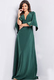 Jovani Evening Dress Jovani 25754 Hunter V Neck Three Quarter Sleeve Dress