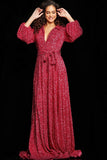Jovani Evening Dress Jovani 25950 Raspberry Embellished Long Sleeve Dress