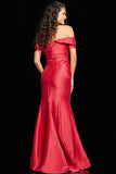 Jovani Evening Dress Jovani 26187 Red Off the Shoulder Mermaid Dress