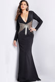 Jovani Evening Dress Jovani 26317 Black Long Sleeves Fitted Dress