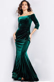 Jovani Evening Dress Jovani 36458 Emerald Three Quarter Sleeve Velvet Dress