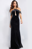 Jovani Evening Dress Jovani 36587 Black Velvet Embellished Gown